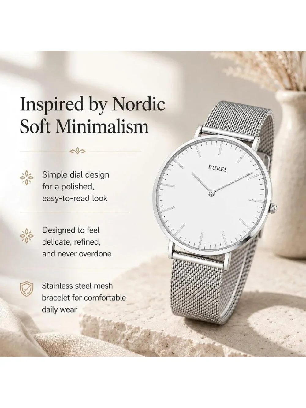 Women's Silver White Minimalist Analog Quartz Waterproof Dress Wrist Watches